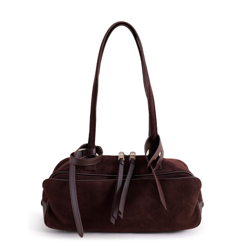 Women's Suede Duffel Bag – Brown Travel Handbag with Zipper Closure, Soft Leather Shoulder Bag for Gym, Weekend or Daily Use