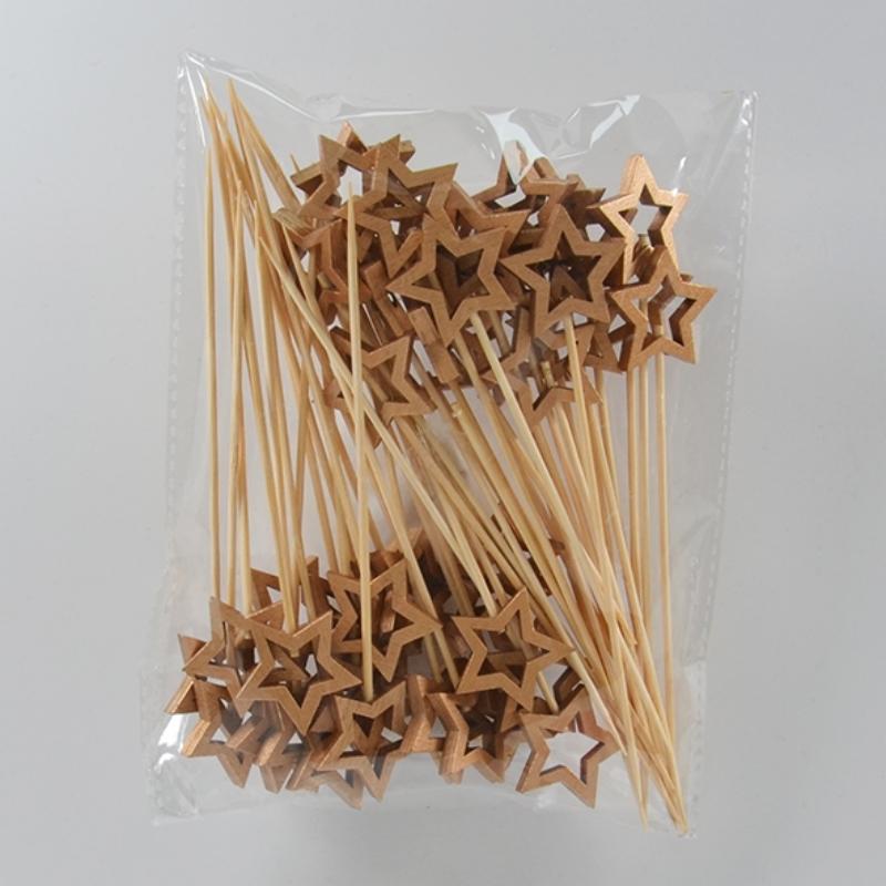 50pcs Golden Silver Hollow Star Bamboo Skewers Buffet Fruit Food Picks Cocktail Sticks Christmas Party Birthday Wedding Decor