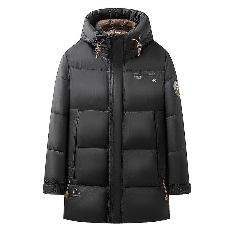 Winter New Mid-length Down Jacket Men's Glossy Three-proof Trendy Cold-proof Winter Hooded Thickened Jacket for Men