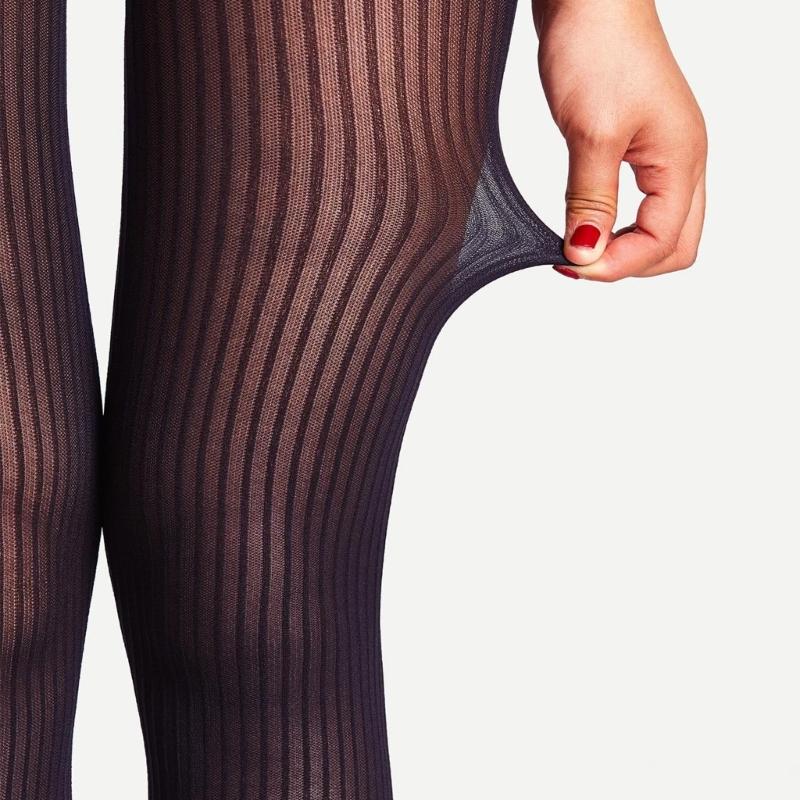 Vintage Patterned Semi-Sheer Pantyhose Stockings Women Vertical Striped Jacquard Thin Silky Tights Leggings Streetwear