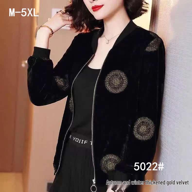 Golden Velvet Women's Slim Fit Baseball Jacket – Korean Style Autumn/Winter Fashion.
