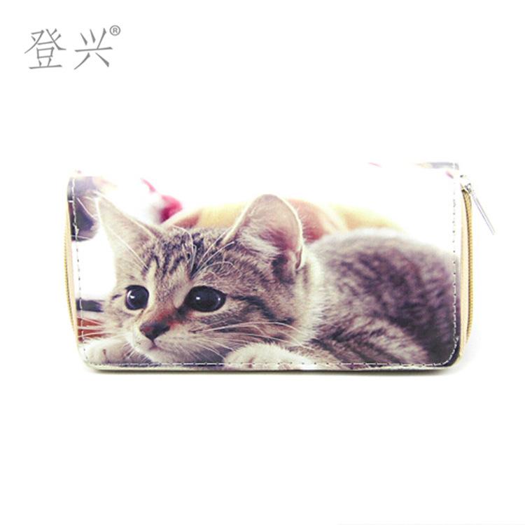 New cartoon animal cat and dog long PU zipper wallet, wallet student clutch bag