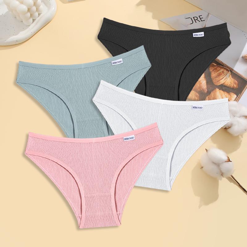 4Pcs Cotton Striped Underwear Women's V Waist Panties Sexy Breathable Plus Size Briefs Ladies Low Waist Comfort Lingerie M-XXL