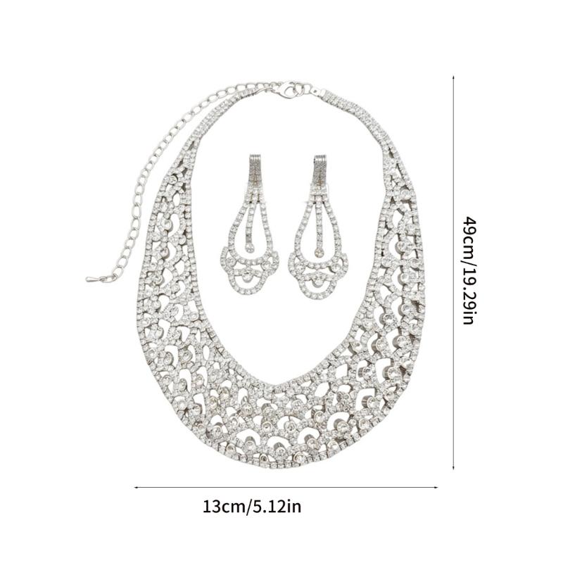 Stylish Round Cut Out Dangle Earrings With Matching Pendant Necklace Set Copper And Rhinestones Clavicle Chain Set