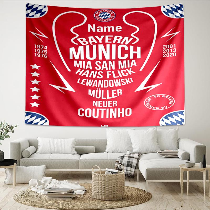 Custom Name Bayern Munich Print Tapestry, Backdrop, Easy Setup, Ideal for Bedroom, Office & Living Room, with Aesthetic Wall Hanging Decor.