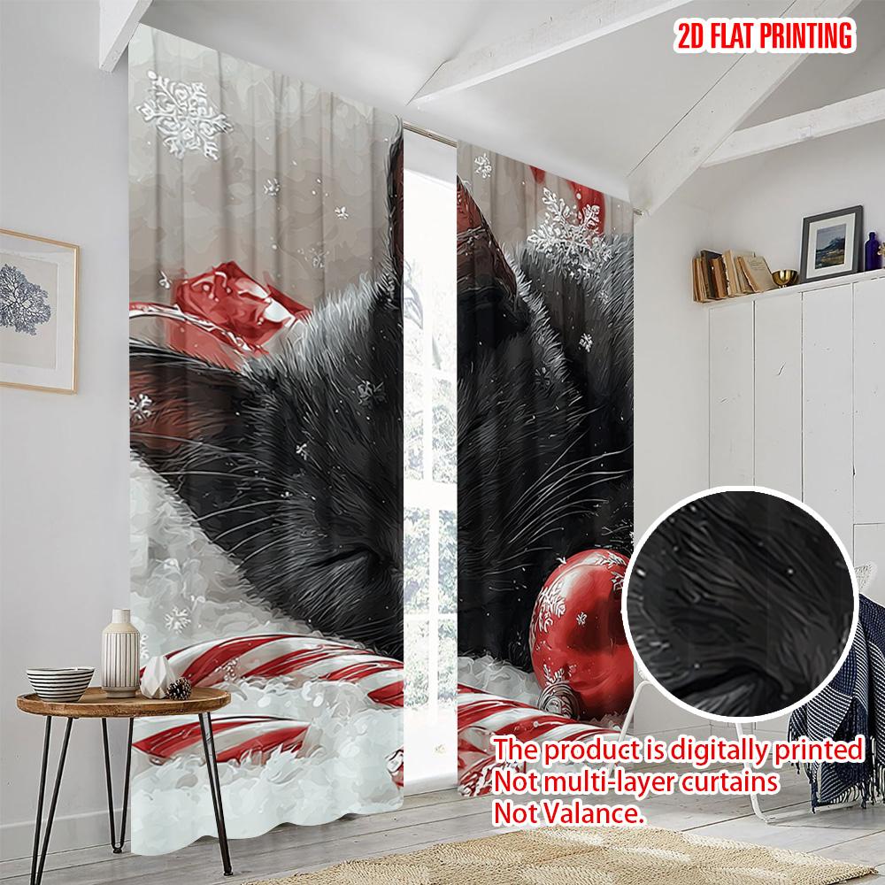 2pcs, plane printing Pattern Curtains Charming Black Kitten Versatile 100% Polyester (without rod) Decorations Inside for