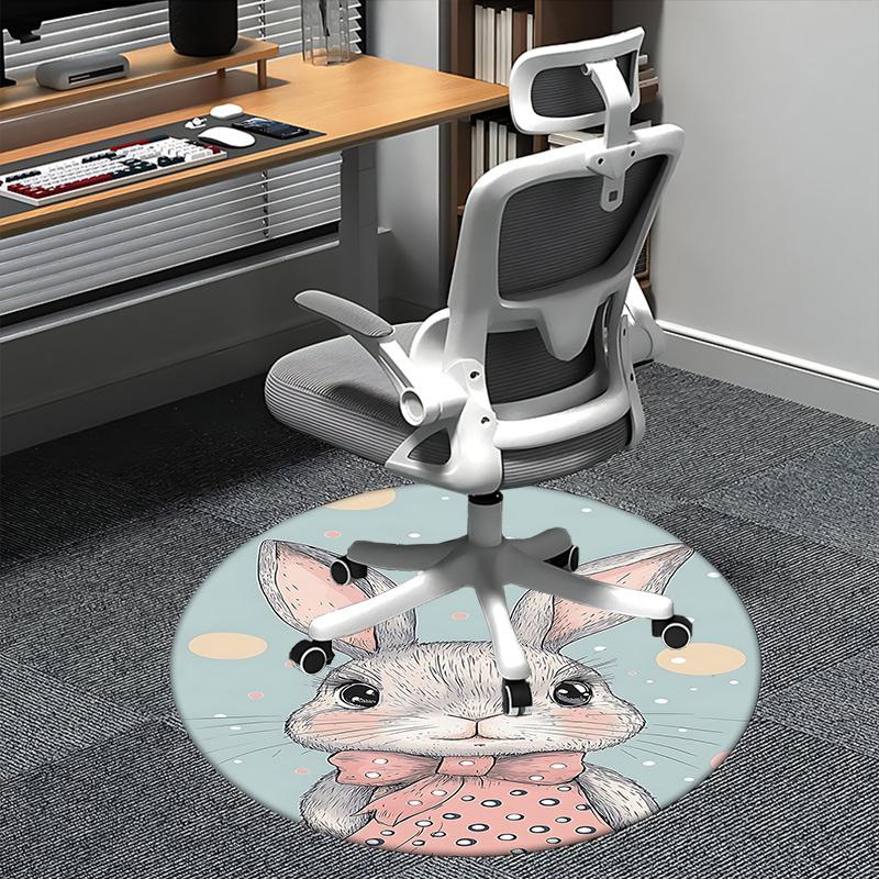 Charming Bunny Chair Mat   Round Carpet for Home Decor, Office Use, and Gifts   Suitable for Bedrooms, Living Roomss0122b