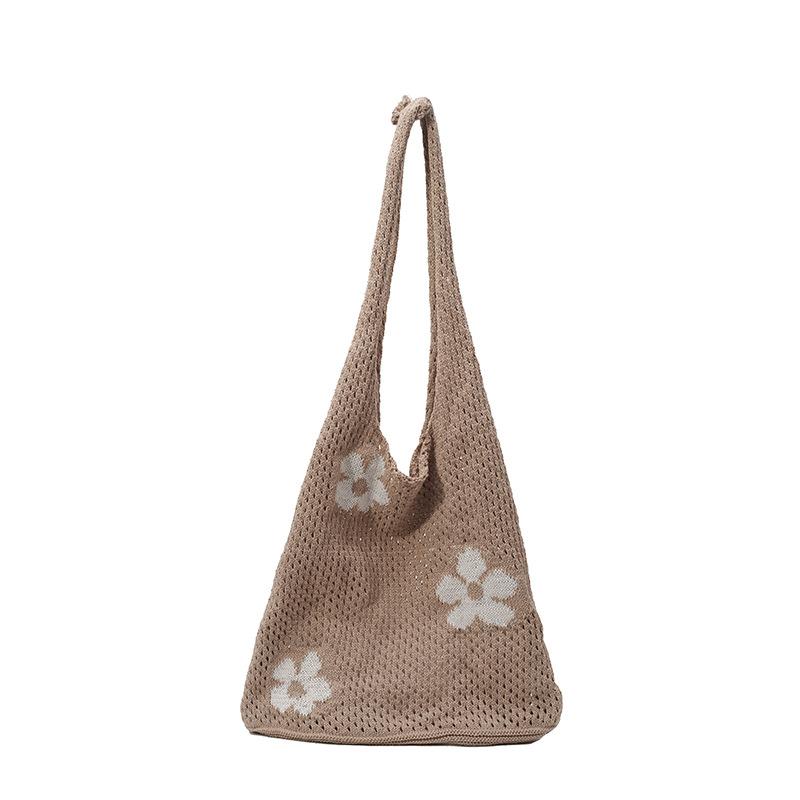 

Autumn ins Lazy Wind Hollow Knitted Flower Shoulder Bag Handbag Large Capacity Shopping Bag Underarm Bag Women s Bag хаки