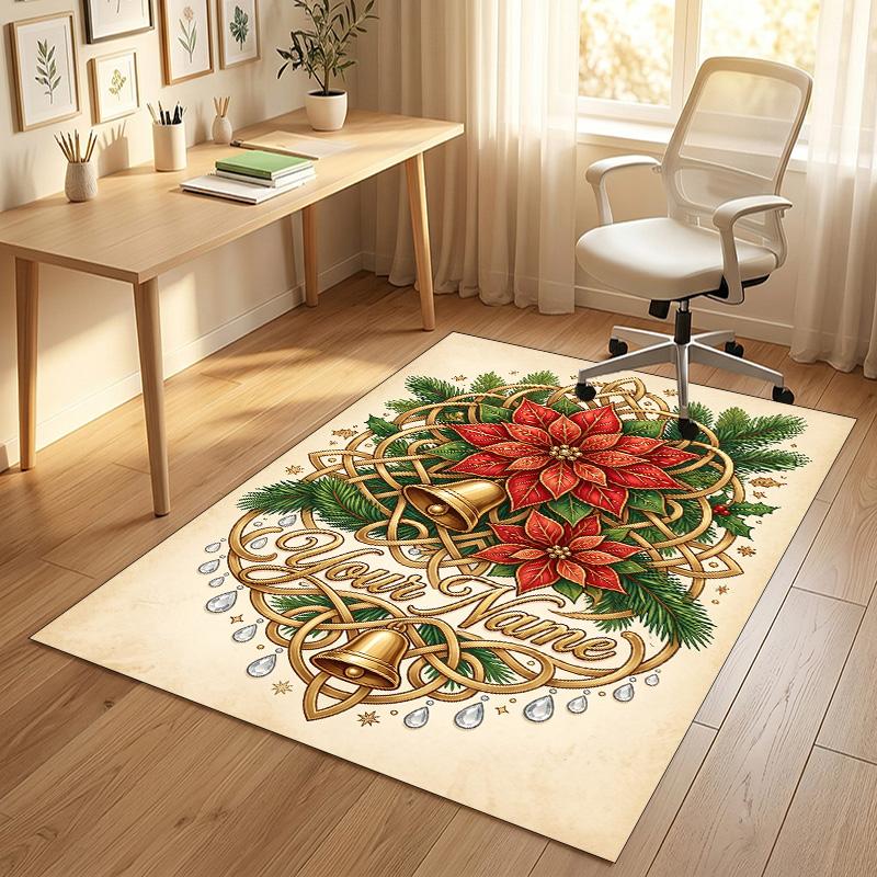 Christmas Theme Crystal Velvet Rug Personalized Custom Name Text Soft Floor Mat Home Decor