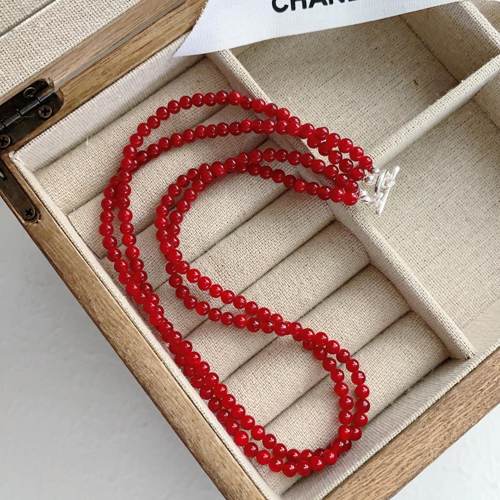 Achatperlen Hochwertiger Eleganter Östlicher Charme Chinesischer Stil Kontrastfarbener Verschluss Halskette Pulloverkette Halskette