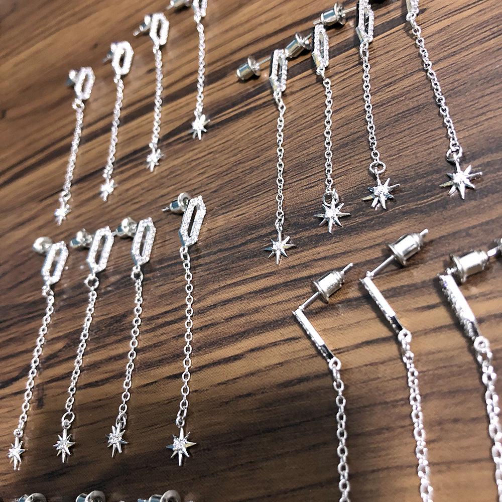 Sweet Cute White Gold-Plated Zircon Tassel Drop Earrings for Women платиновый