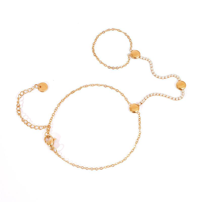 Stainless Steel Round Ball Connecting Finger Bracelet for Women Luxury Shiny Zircon Beads Not Fade Hand Chain Waterproof Jewelry