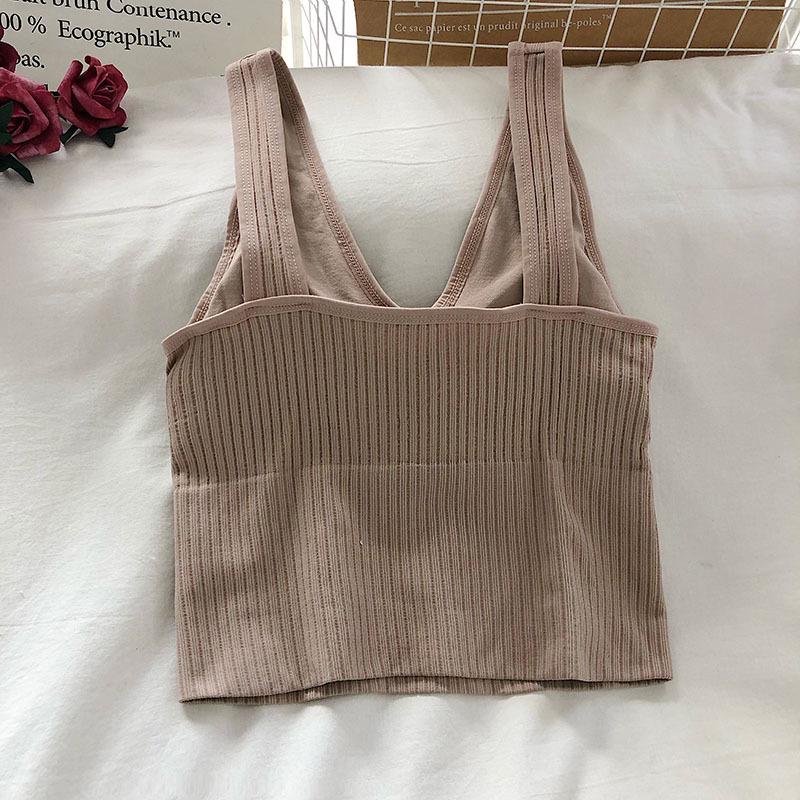 Bustier 881 V-Neck Wind Vest: Wire-Free Sports Bra with Chest Pads - Women's Beautiful Back Camisole