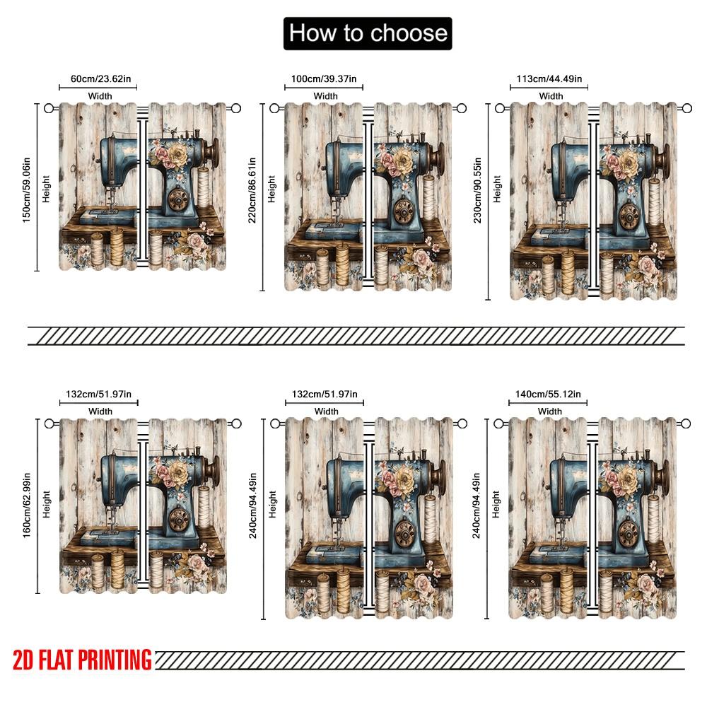 2 szt., druk płaski 2D Zasłony i dekoracja okienna Vintage Stitcher Poliester Tkany (bez pręta) Dekoracja domu do salonu,