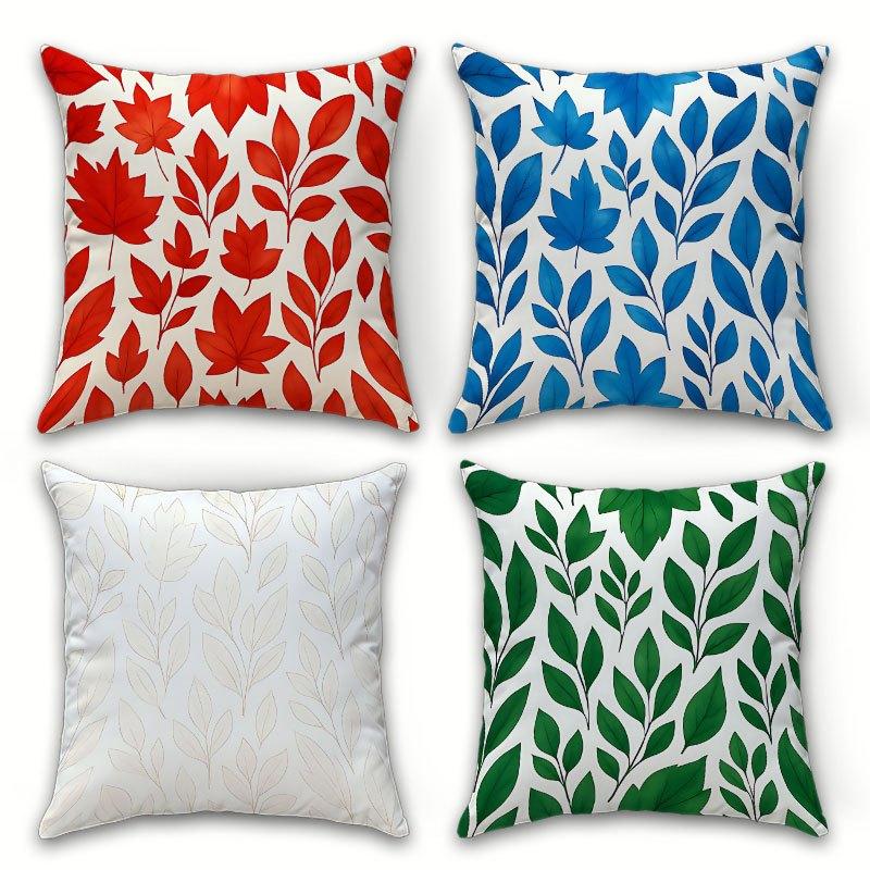 Colorful Leaf Pillow Covers, Red Blue Green Botanical Art Decorative Throw Pillow Cases, Nature Home Decor Cushion Covers 4Pcs