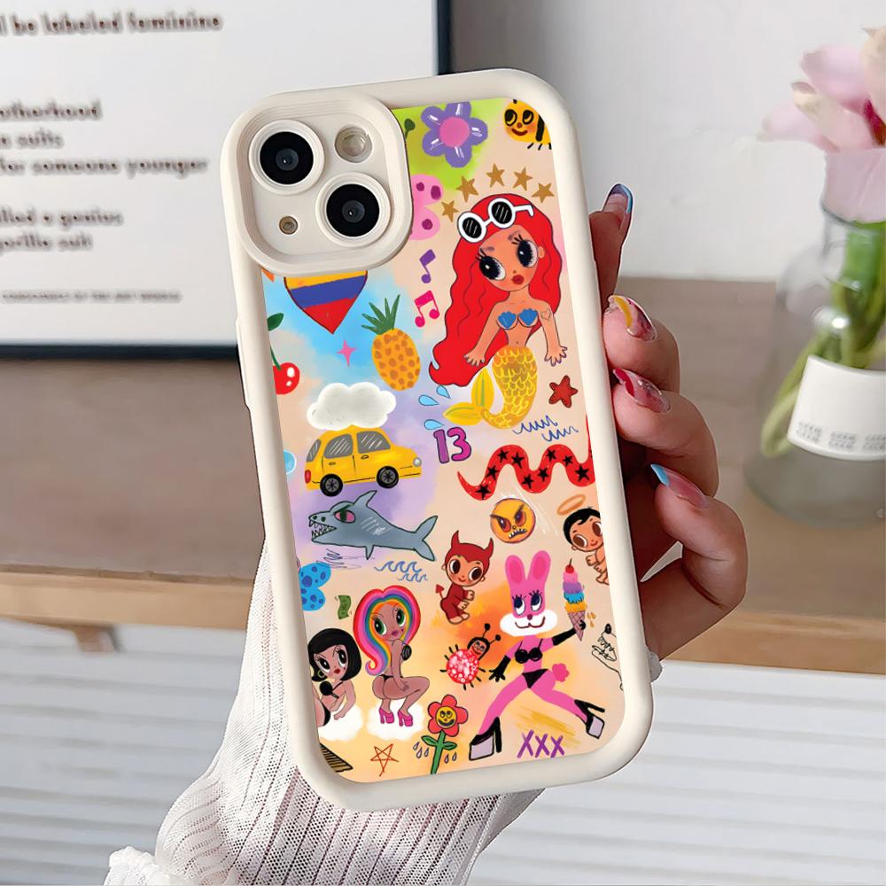 Karol G Latino Mobile Cell Phone Case for iPhone 17 16 15 14 13 12 11 Air Pro Max Plus Thicken TPU Colorful Cover Cover Pretty