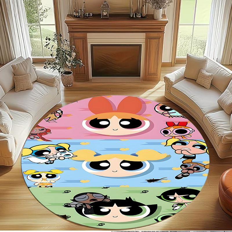 The Powerpuff Girls Print Round Rug, Washable Floor Carpet, For Entryway Dorm Laundry Room Office Study, Home Decor Birthday Christmas Gift