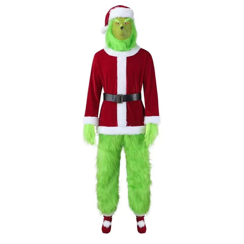 4 vysoce kvalitní dlouhosrstý vánoční zelenovlasý geek grinch geek cos kostým santa chlupatý vánoční kostým