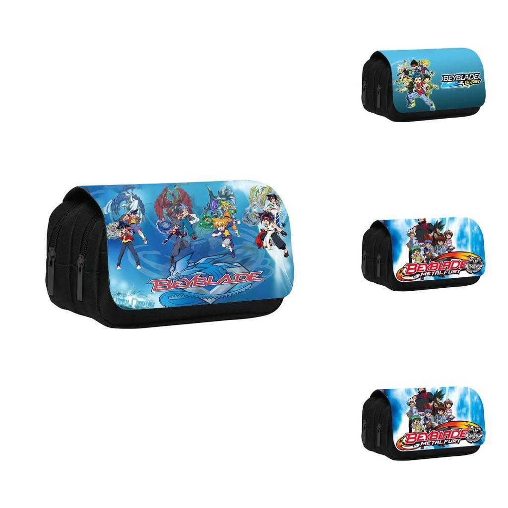Borsa Portapenne a Doppio Strato con Stampa Personaggi Cartoon Beyblade per Scuola e Viaggio