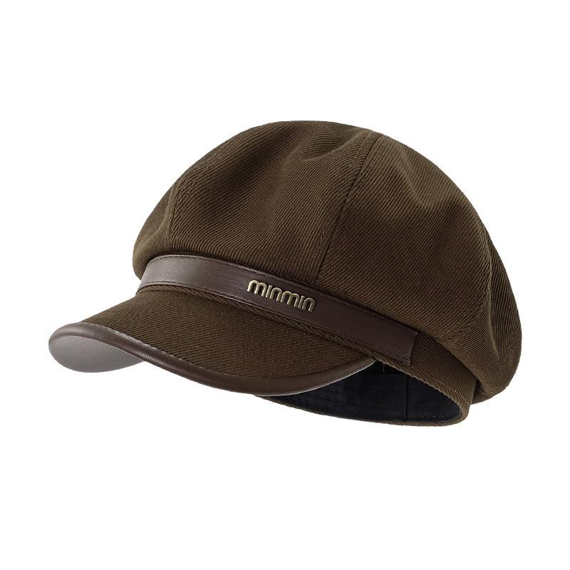 Autumn and winter new metal standard beret children big head circumference show face small reverse wear woolen forward hat painter hat