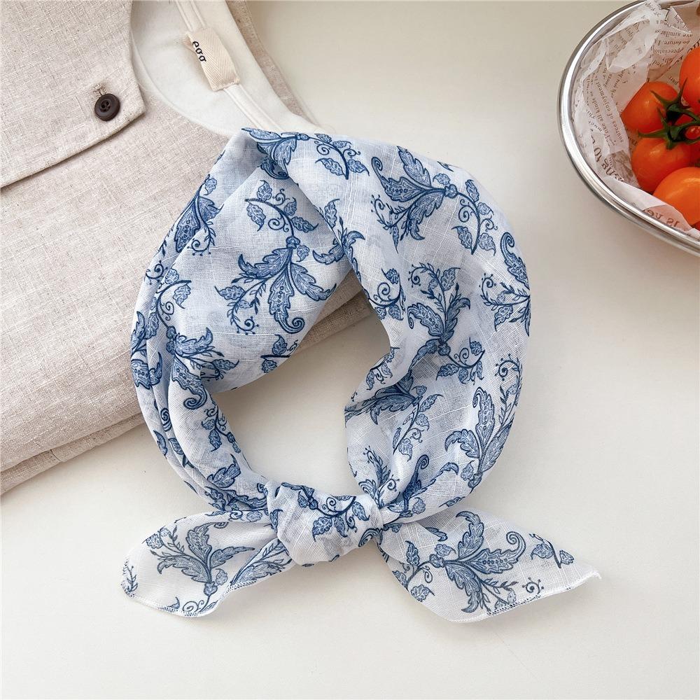 Cashew Small Square Scarf Floral Square Handkerchief Simple Printed Silk Scarf  Vacation