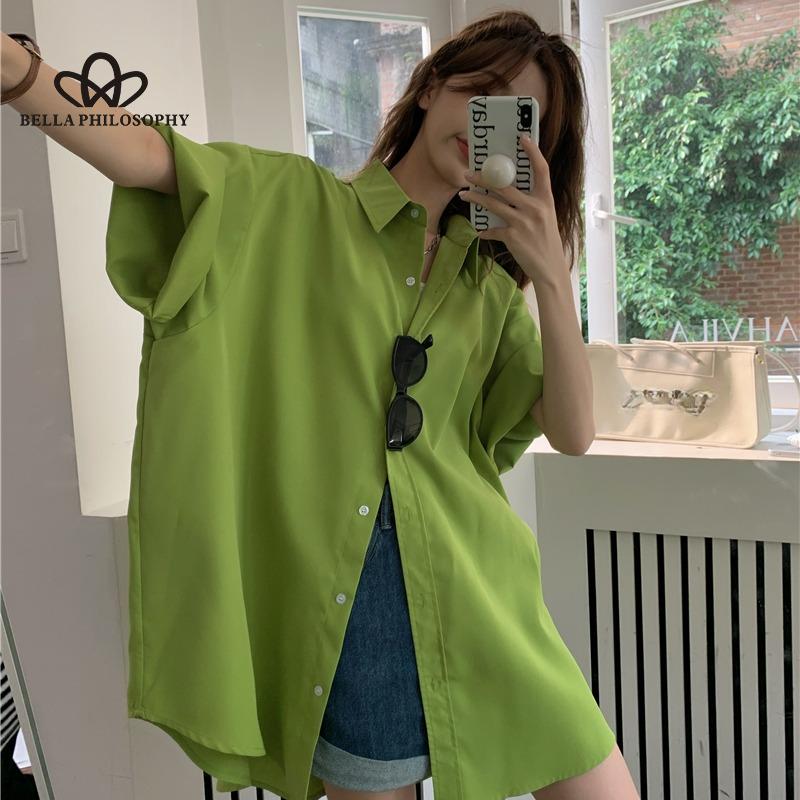 Oversized štíhlá košile střední délky žena ležérní volná módní letní košile halenka