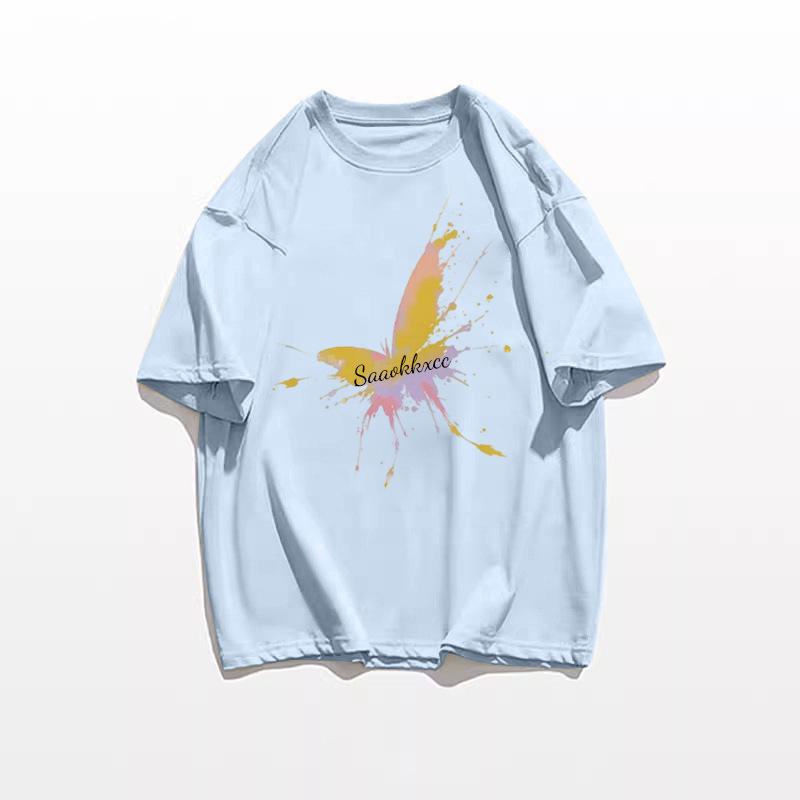 Women's Loose Fit White Cotton Shoulder T-Shirt - Summer 2025 American Style