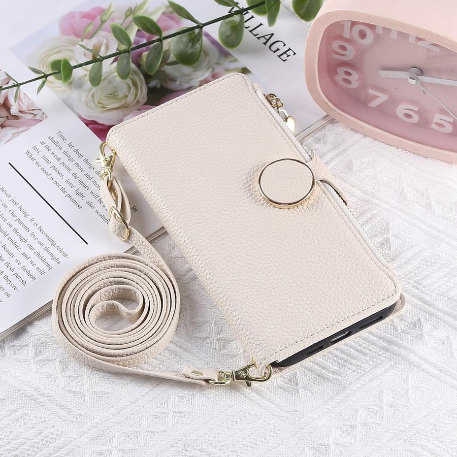 Pentru iPhone Textură Litchi Piele PU Portofel Husă Telefon cu 3 Sloturi pentru Carduri+Buzunar Lateral cu Fermoar+Slot pentru Bani Gheață Șnur Detașabil Huse Telefon Multifuncționale