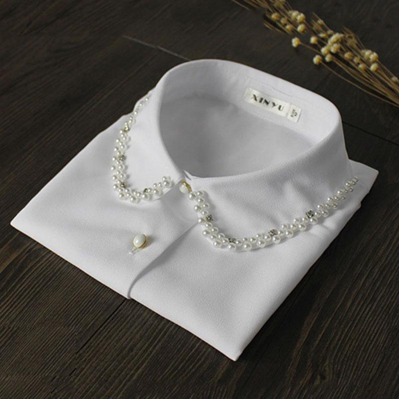 White Bead Fake Collar Women Detachable Collar Shirt Necktie False Collar Female Fake Kragen Sahte Yaka Women Kraagje Nep Dames