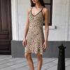 New party simple close-fitting v-neck suspender leopard print dress for women