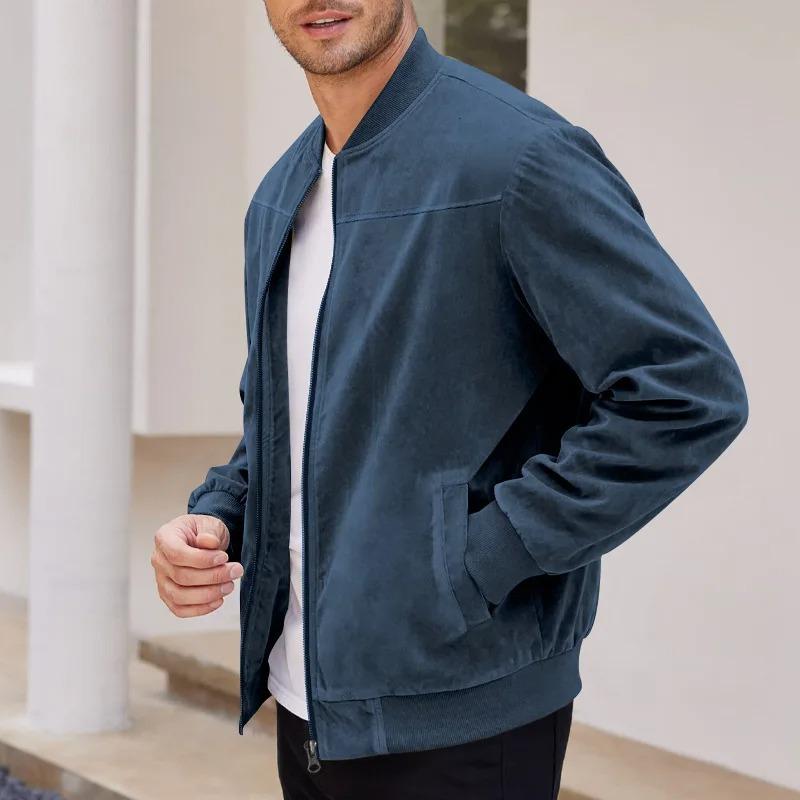 Amazon Suede Solid Color Zipper Jacket Casual Vintage Long Sleeve Cardigan Jacket Men