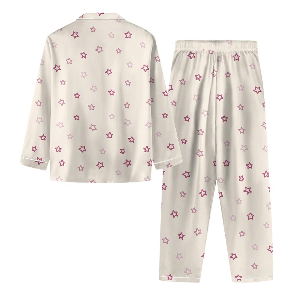 Women's Casual Fashion Loose-Fit Bow Print Long-Sleeved Trousers Homewear Set
