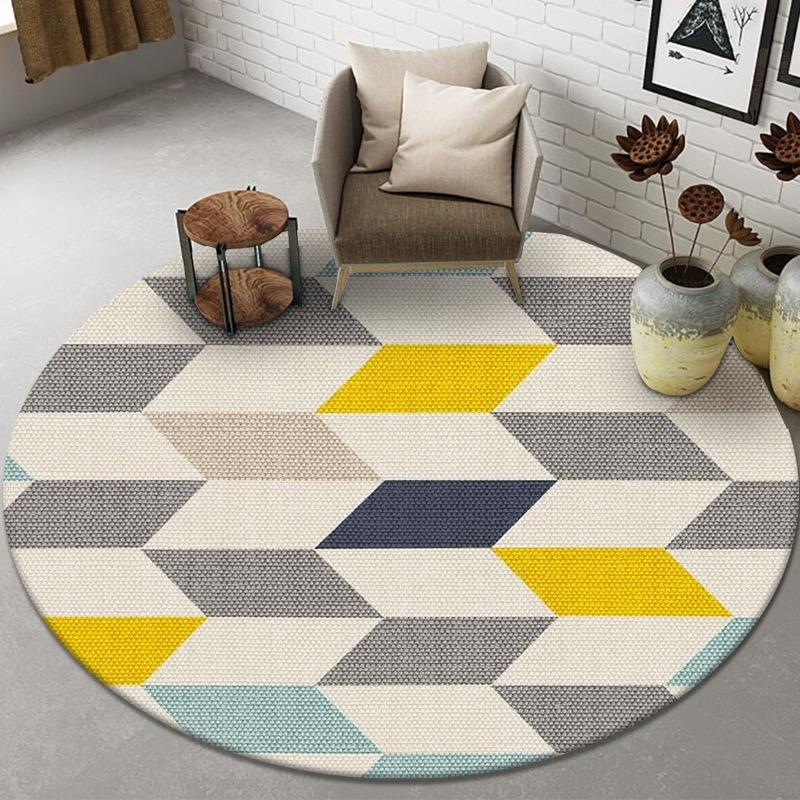 Abstract Style Round Rug for Hanging Chair Coffee Table Non-Slip Circle Carpet Accent Mat for Living Room Bedside Floor Decor