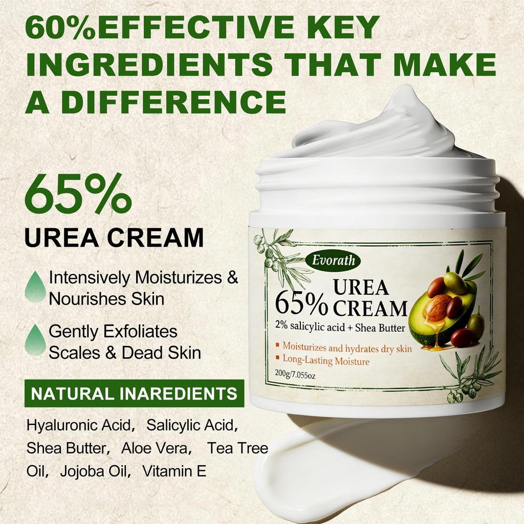 200G Urea krém 65%, Na popraskané ruce a nohy, S bambuckým máslem, Odstraňuje odumřelé kožní buňky a zjemňuje stratum corneum,