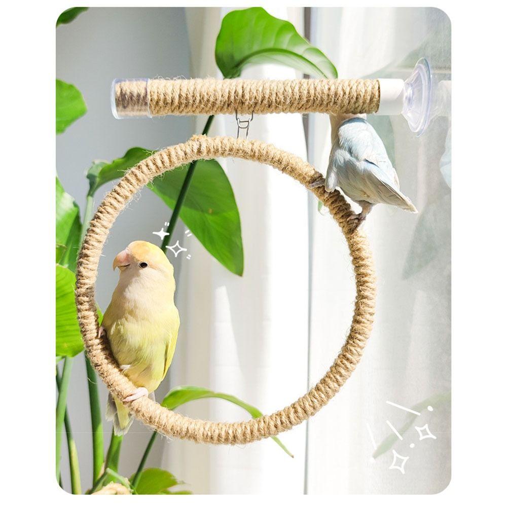 Suction Cup Hanging Bird Standing Perch Linen Rope Parrot Play Stand Toy  Cage Accessories