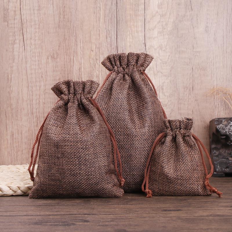 Imitation Linen Drawstring Pouch: Jewelry Storage & Christmas Gift Sachet