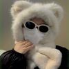 Winter Cute Bear Plush Hat and Scarf Integrated Women's Versatile Warm Fleece Lined Cute Neck Warmer