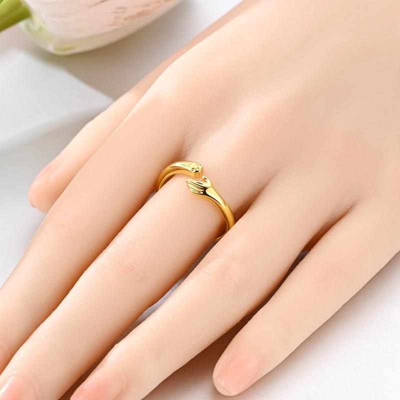 925 Silver Gold Hugging Ring Cat Dog Cute Pets Ring Horseshoe Ring Open Woman's Ring Jewelry Delicate Valentine Gift