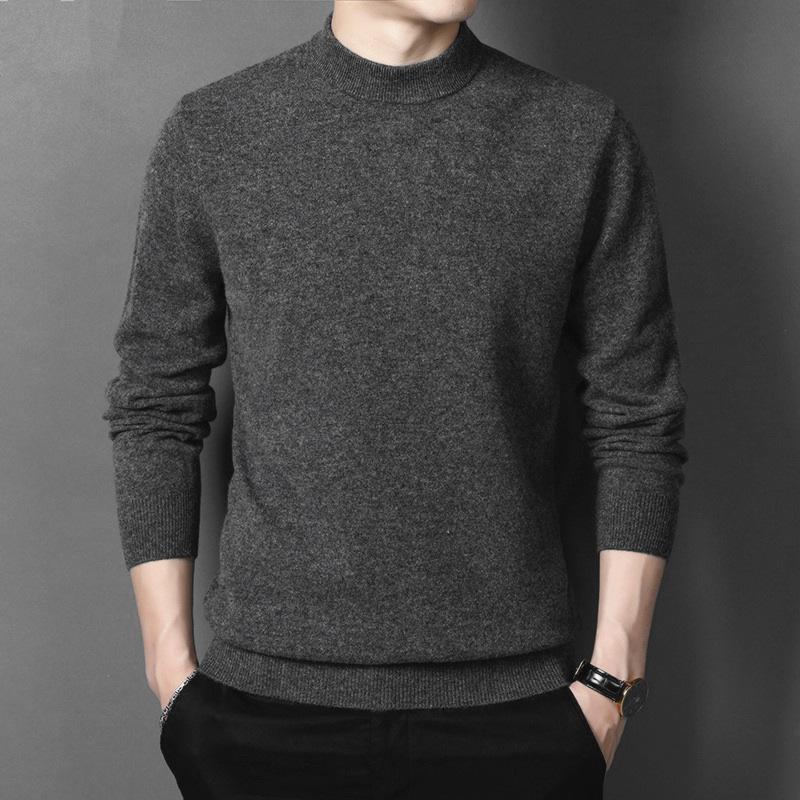 Fashion Sweatwear Mens Anti-pilling High Quality Knitted Half Turtleneck Sweater Slim Fit Long Sleeve Pullover Solid Color Trend Men Clothing