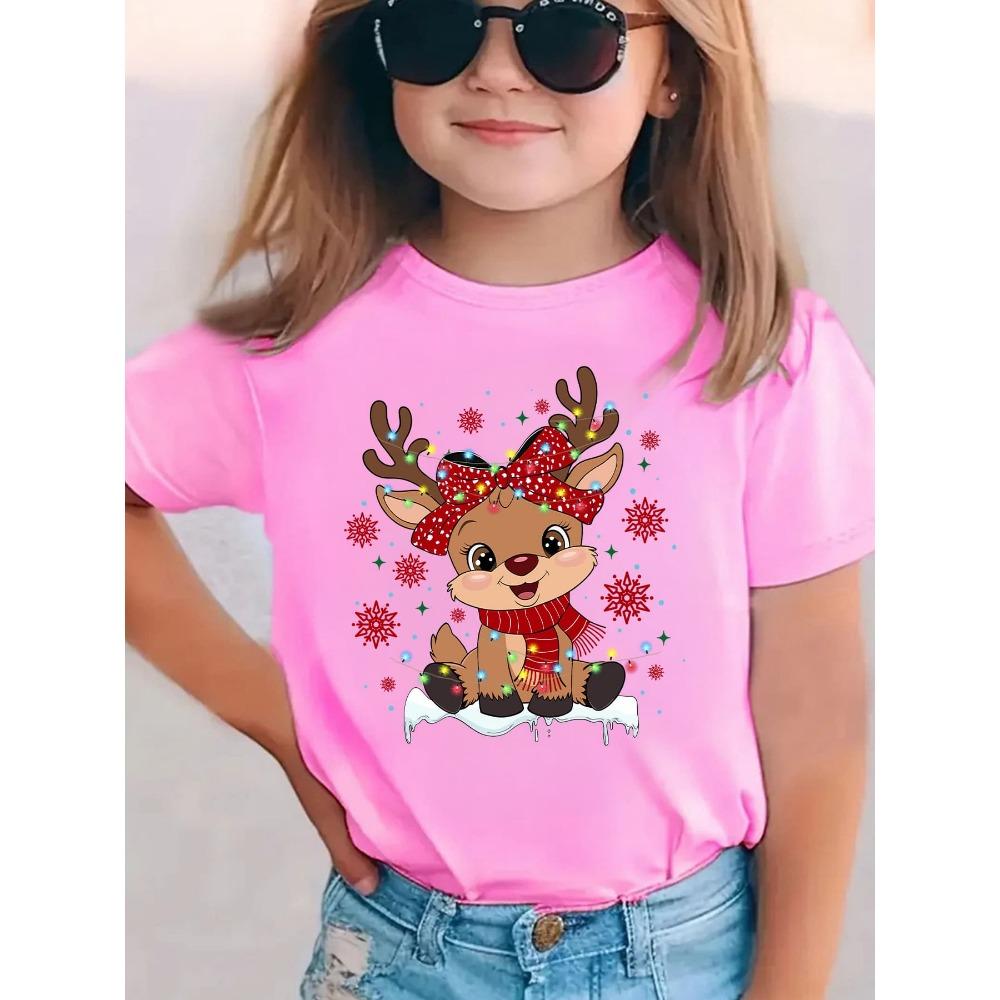 Weihnachten Sommer Mode Mädchen Kurzarm T-Shirt Muster Gedruckt Lässig Vielseitig Oberteil