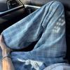 New American Plaid Jeans Men's Spring and Autumn Loose Boys High Street Autumn Wide-leg Straight Casual Pants