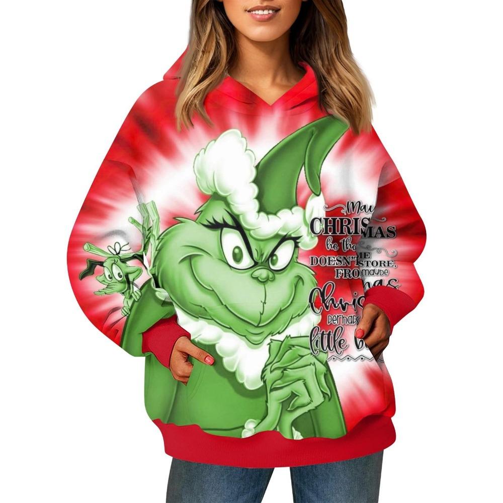 Fashion Men Women's Hoodies Christmas Green Fur Monster Print Pullover Cartoon Casual Sweatshirt Hoodies Long Sleeve Clothing