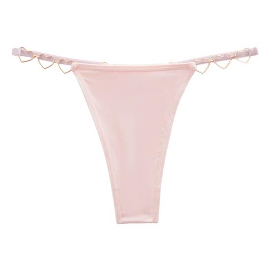 Women G-String Thongs Seamless Sexy Low Rise T-back Underwear Cheeky Glitter Panties with Heart Shaped Metal Chain