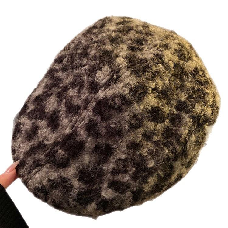 Velvet Leopard Print Forward Hat for Women In Autumn and Winter Versatile Personality Beret Windproof and Warm Baseball Cap
