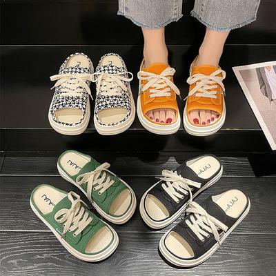 Ladies' High Beauty Summer Canvas Casual Half Slippers