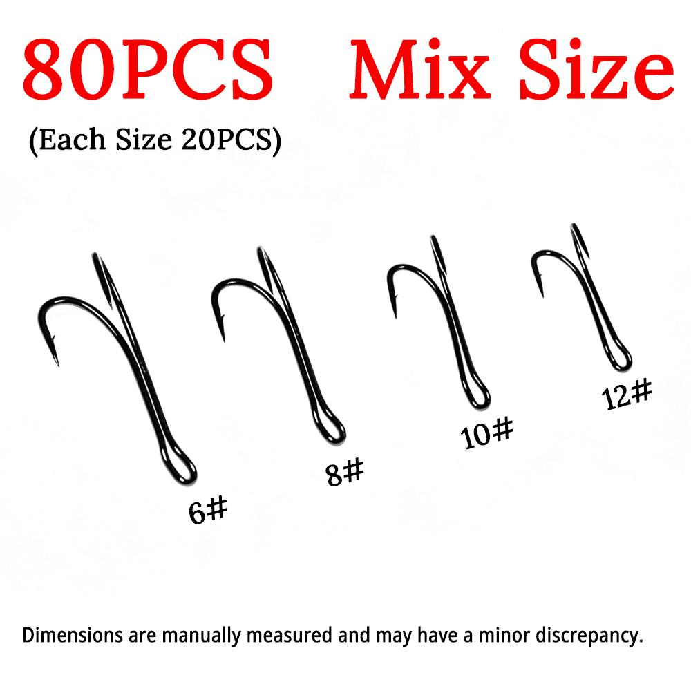20PCS #6-#12 Salmon Double Fly Hooks High Carbon Steel Black Nickel Sharp Barb Streamer Wet Flies Trout Steelhead Fishing Lures