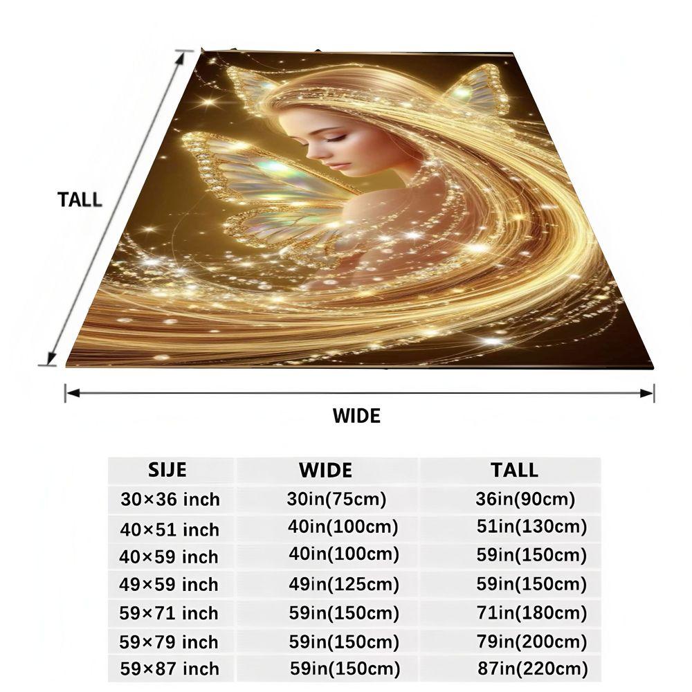 Enchanted Fairy Blanket - Cozy Plush Throw featuring a Woman with Golden Hair and Crystal Butterfly Wings, Ethereal Design with