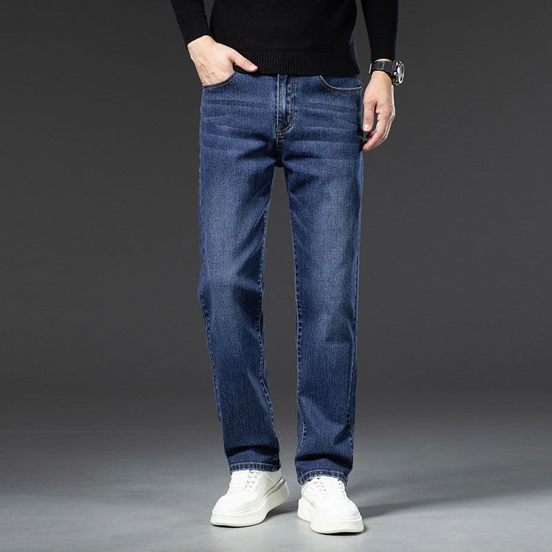 Jeans Autumn and Winter Fleece Thickened Jeans Loose Straight Retro Versatile Elastic Business Casual Pants