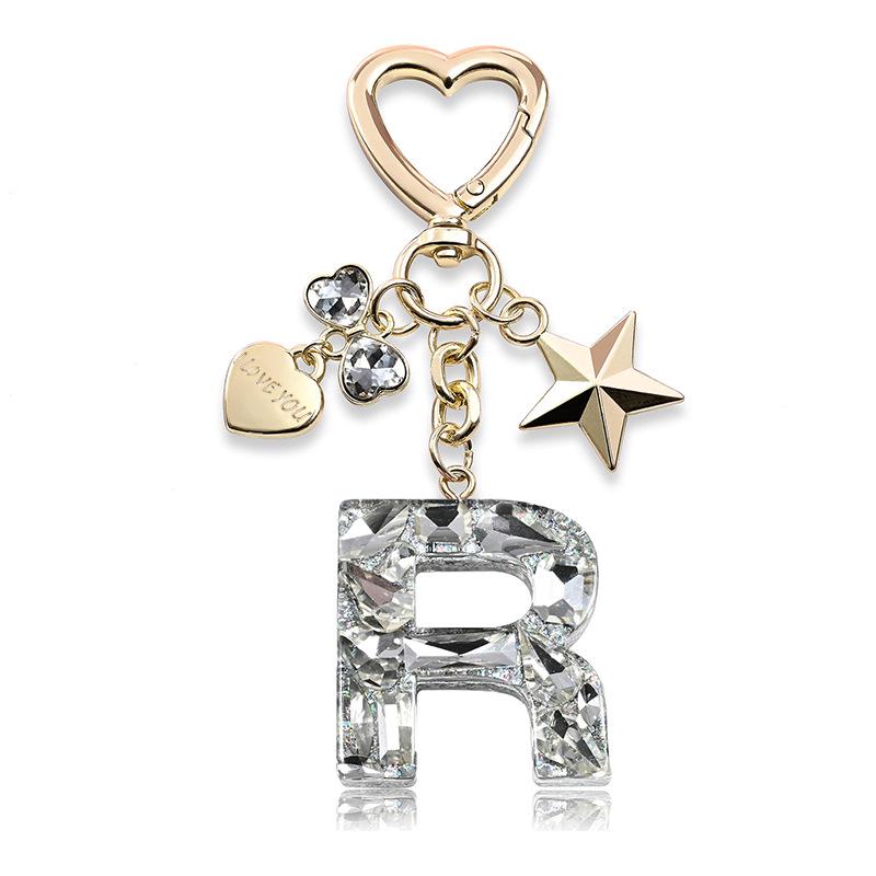 Silberne Diamant-Harz-Buchstaben-Schlüsselanhänger mit Stern-, Herz- & Schmetterlings-Anhängern - Geschenk für Mädchen-Taschen