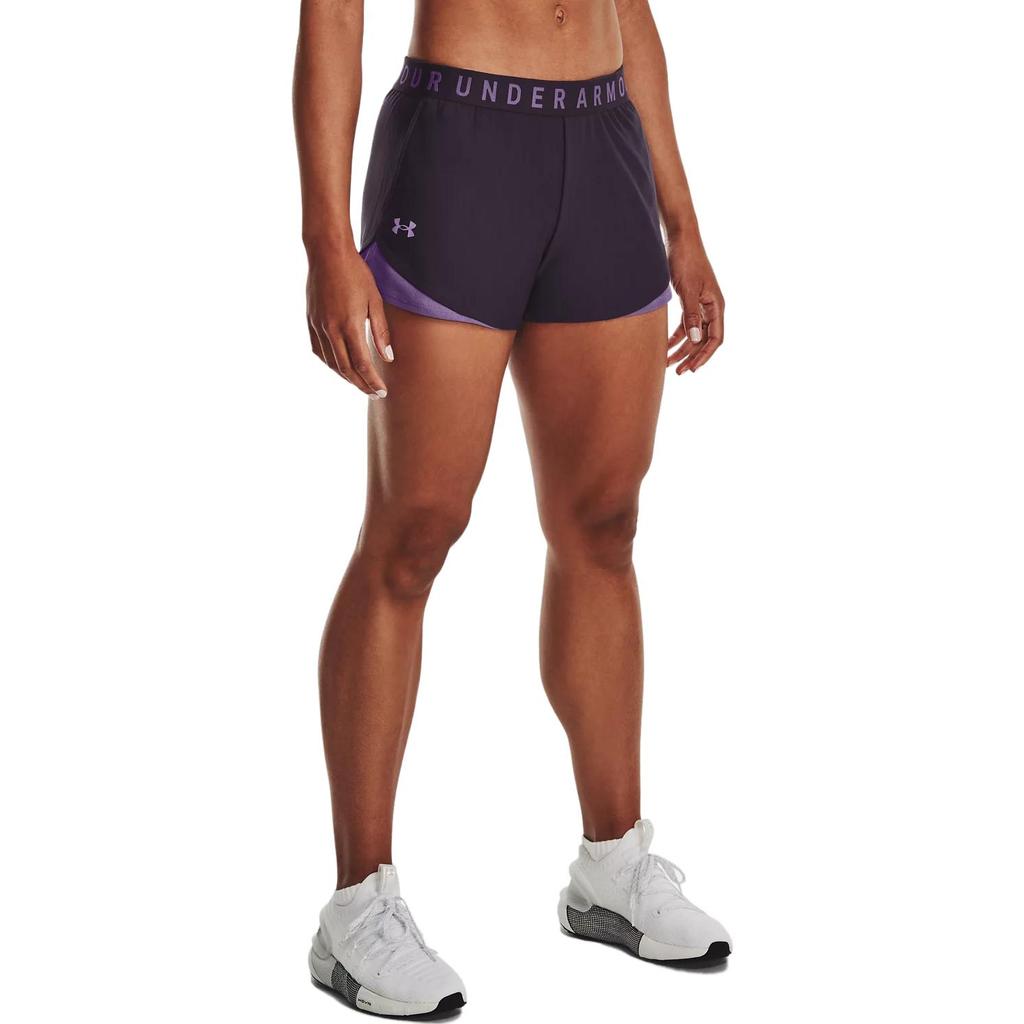 Under Armour Logo Print Mid-Rise Sports Color Block Shorts Women Shorts Purple 1344552-541